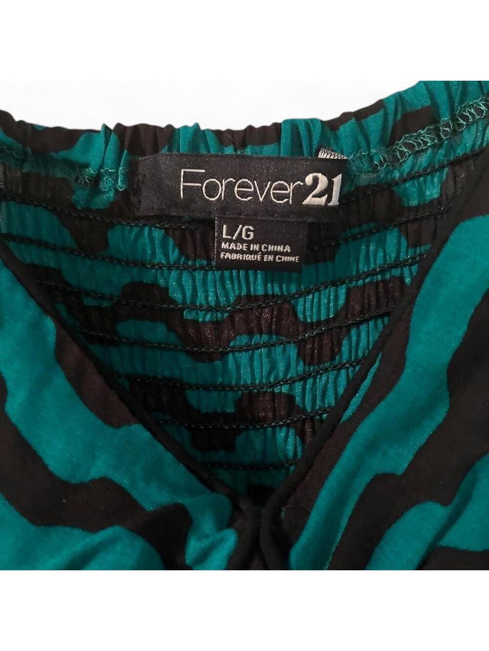 Forever 21 Green Black Striped Smocked Mini Dress Size L - Picture 4 of 4
